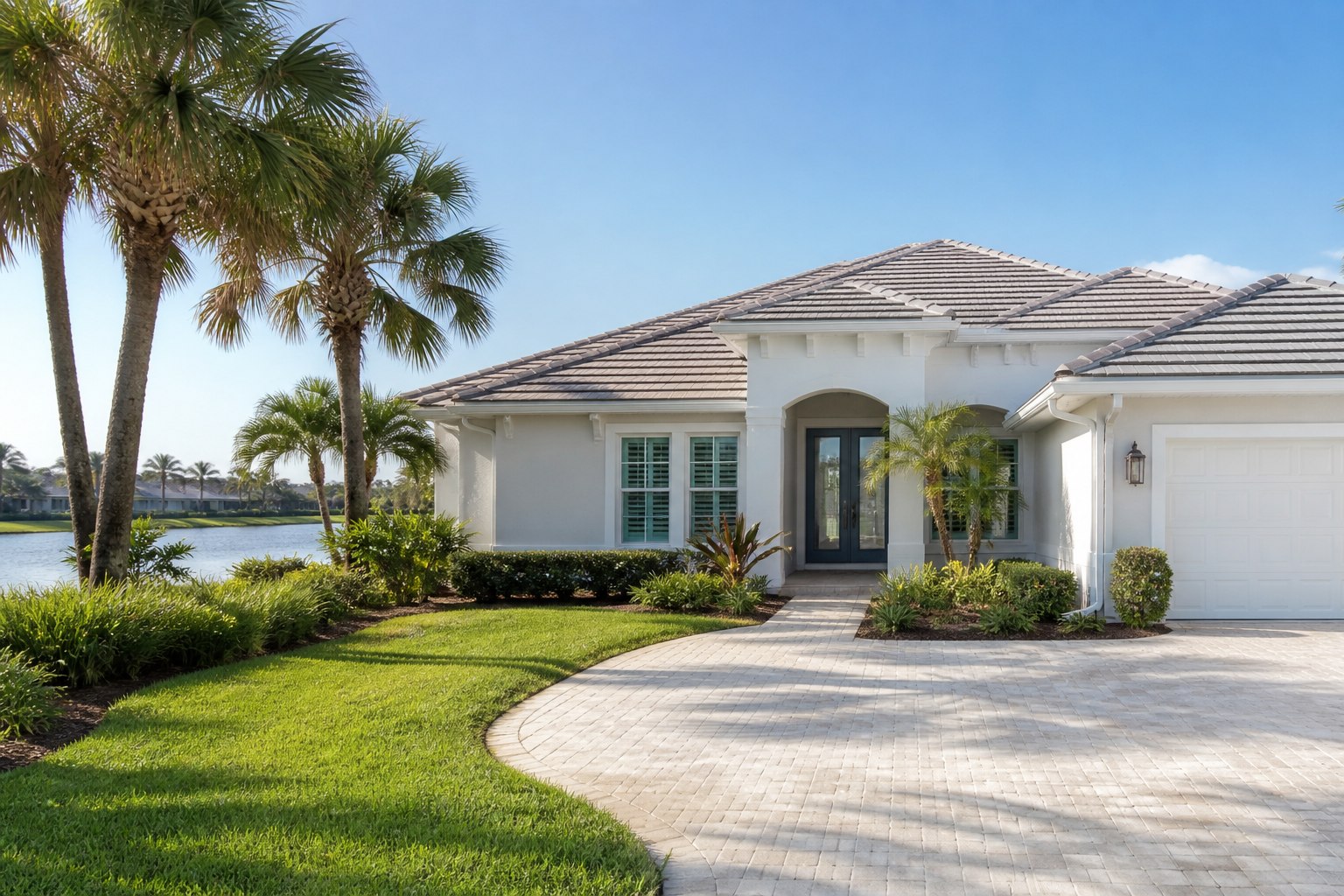 A bright Southwest Florida single-family home with palms