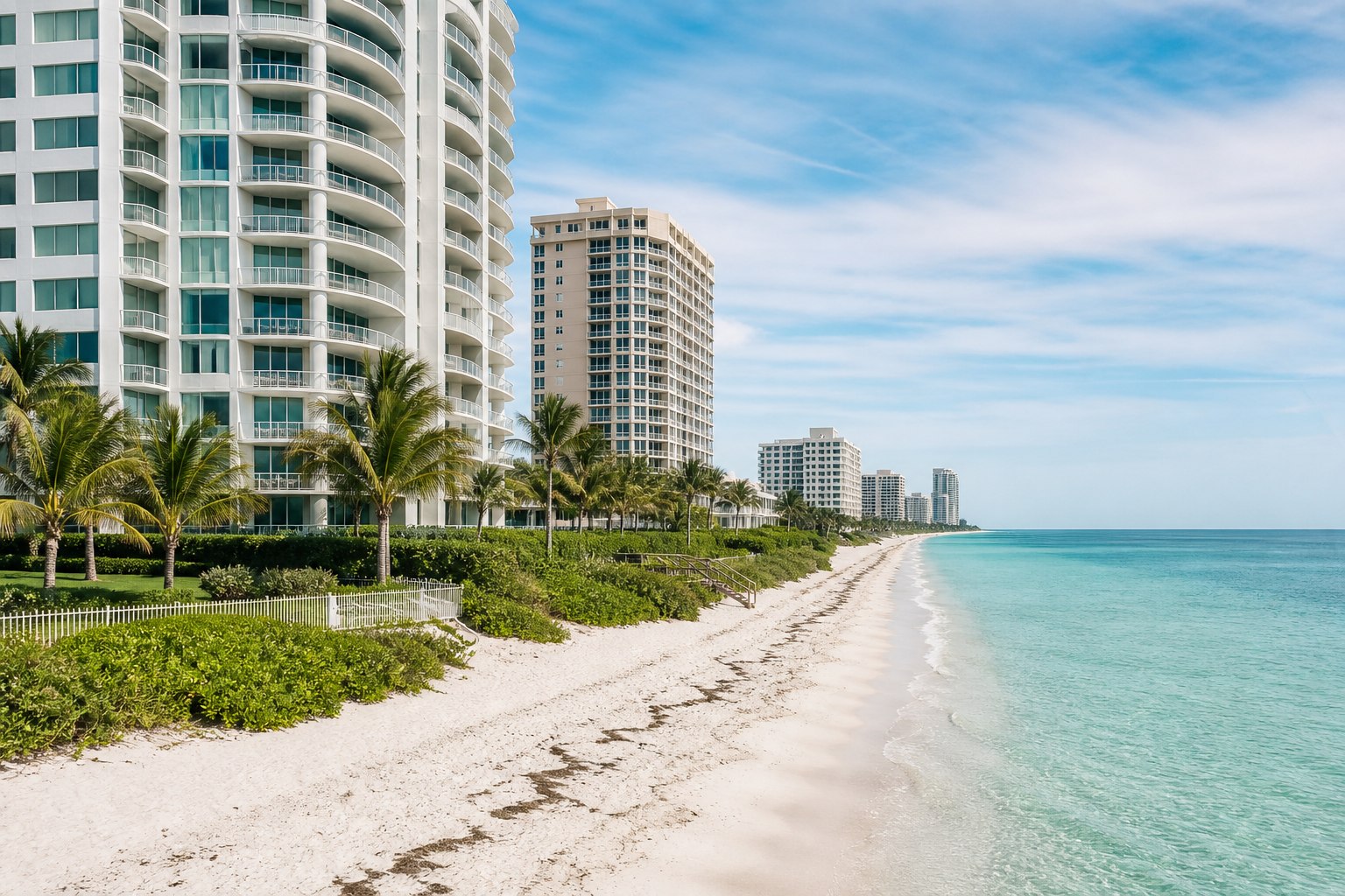 Gulf-front condominium residences along a Florida beach